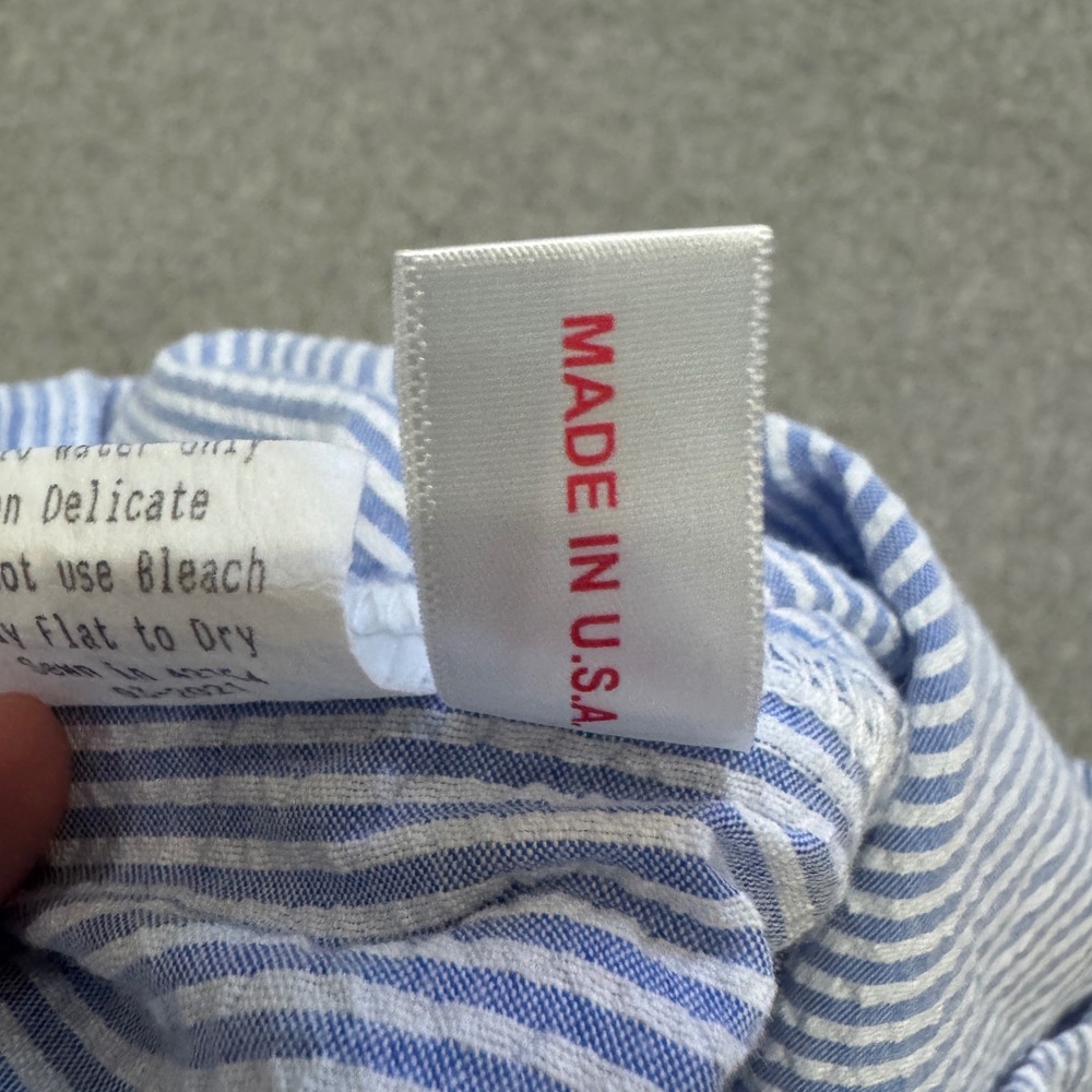 Caught Ya Lookin Blue Seersucker Monogram E Ruffle Dress 18 Months USA Made - Picture 6 of 6